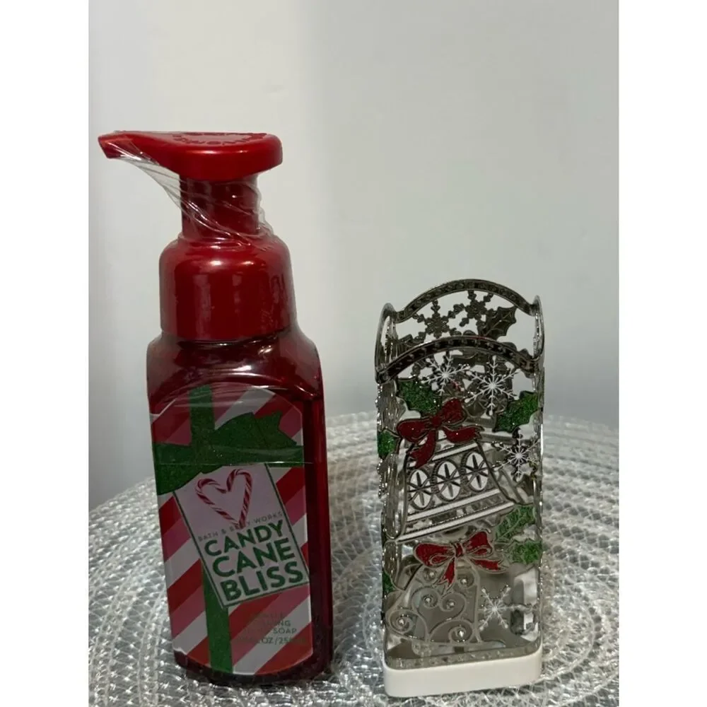 BBW Candy Cane Bliss Foaming Hand Soap and Soap Holder Set of 2 NWT